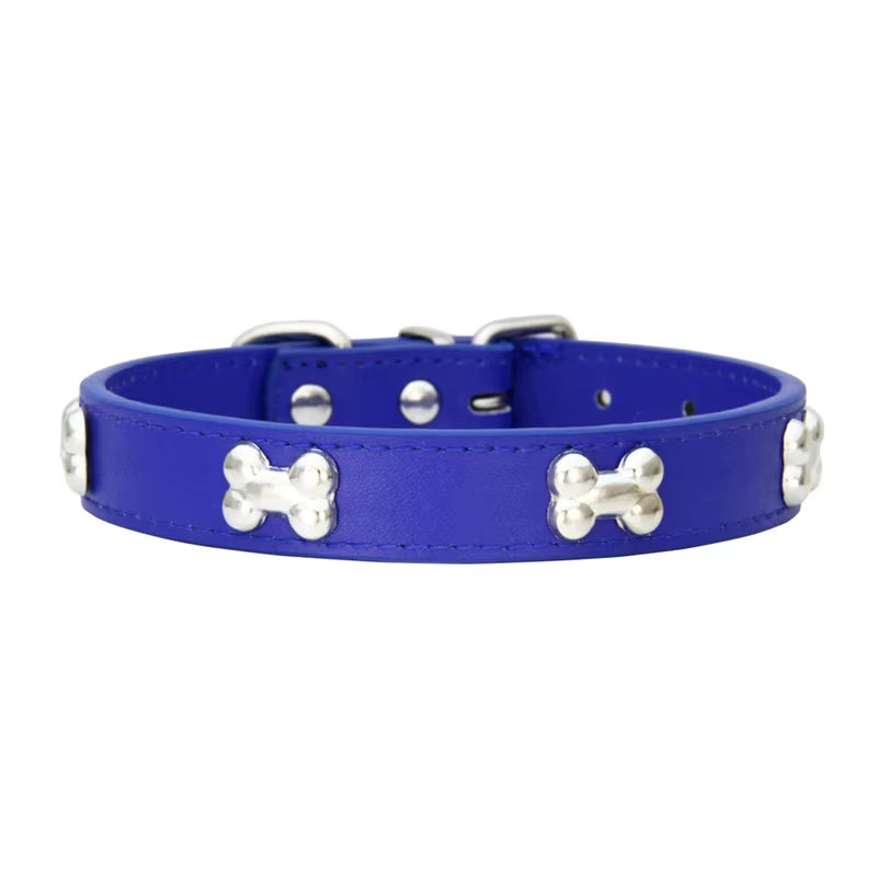 Leather Bone-Detail Pet Collar