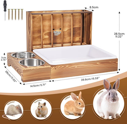 3-in-1 Wooden Rabbit Hay Feeder and Litter Station