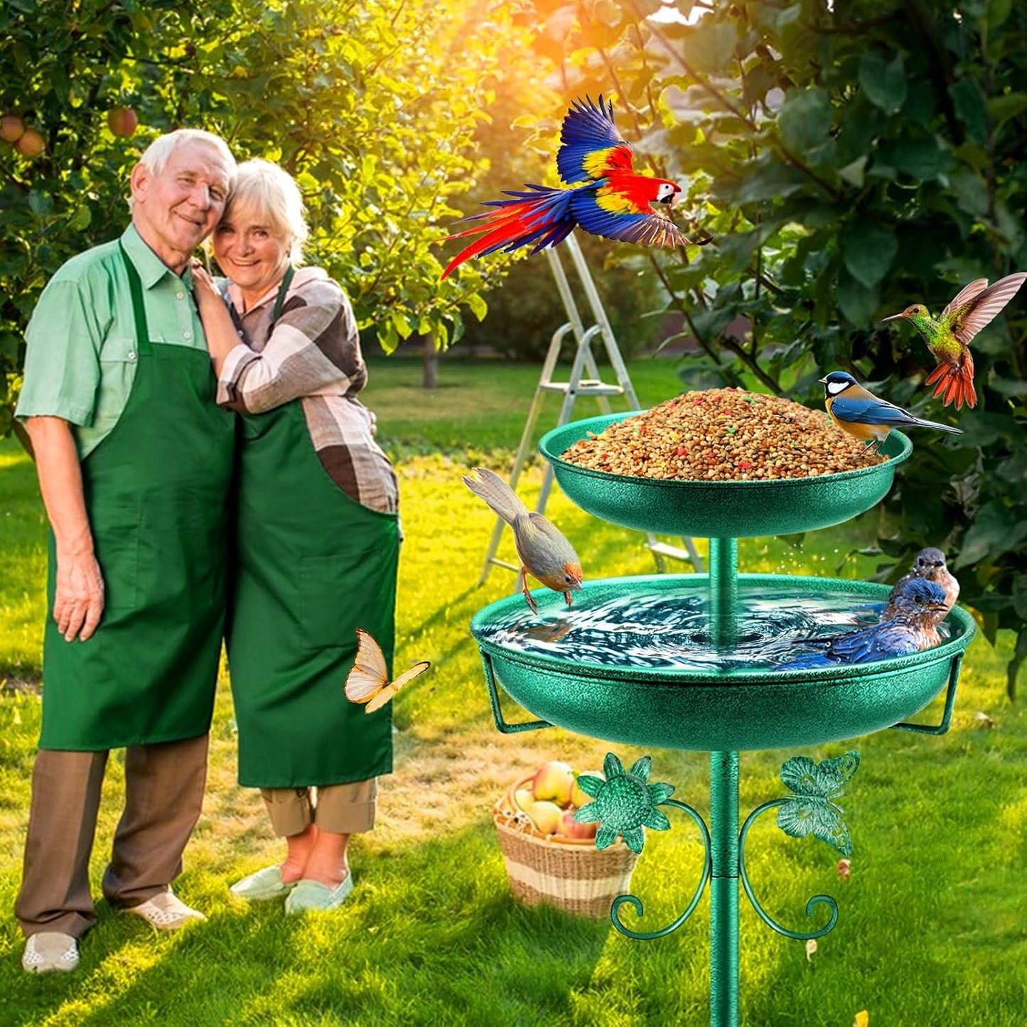 2-in-1 Metal Bird Bath and Feeder
