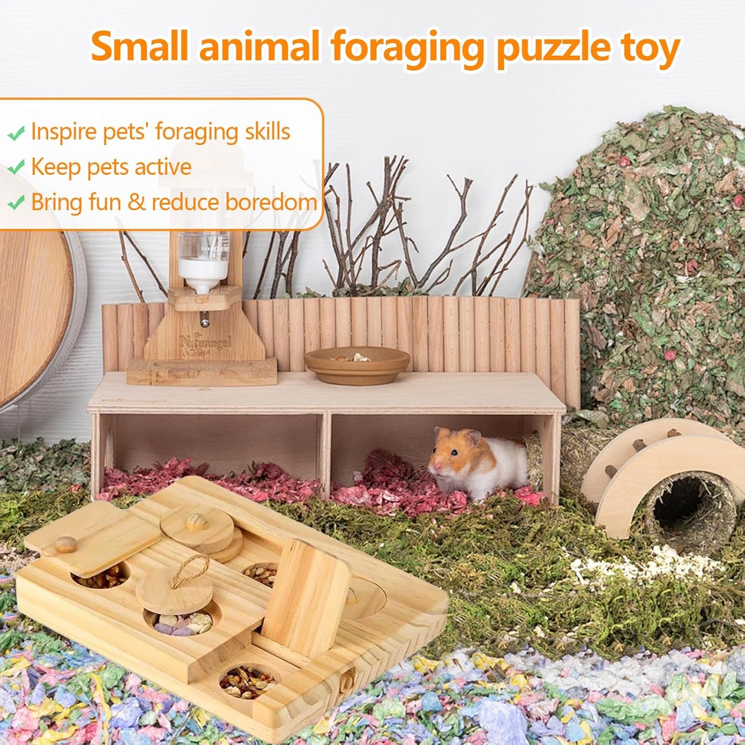 6-in-1 Wooden Foraging Toy for Small Animals