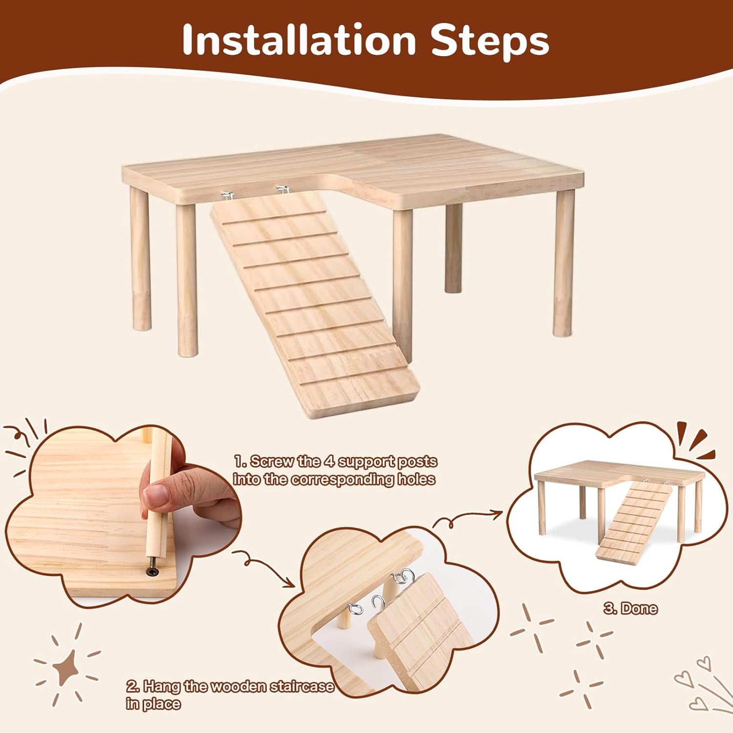 L-Shaped Wooden Small Animal Climbing Platform