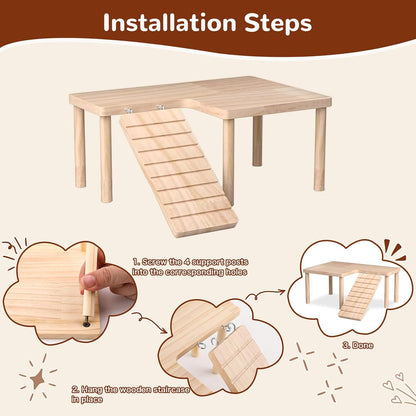 L-Shaped Wooden Small Animal Climbing Platform