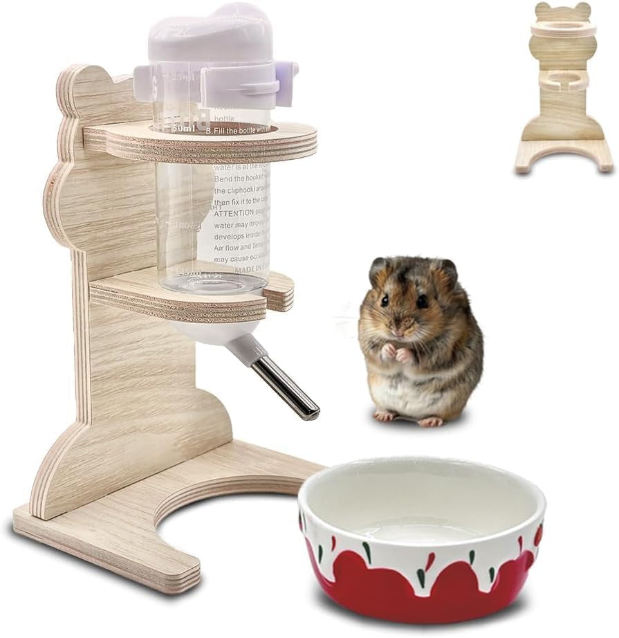 Hamster Water Bottle with Wooden Stand 125 ml