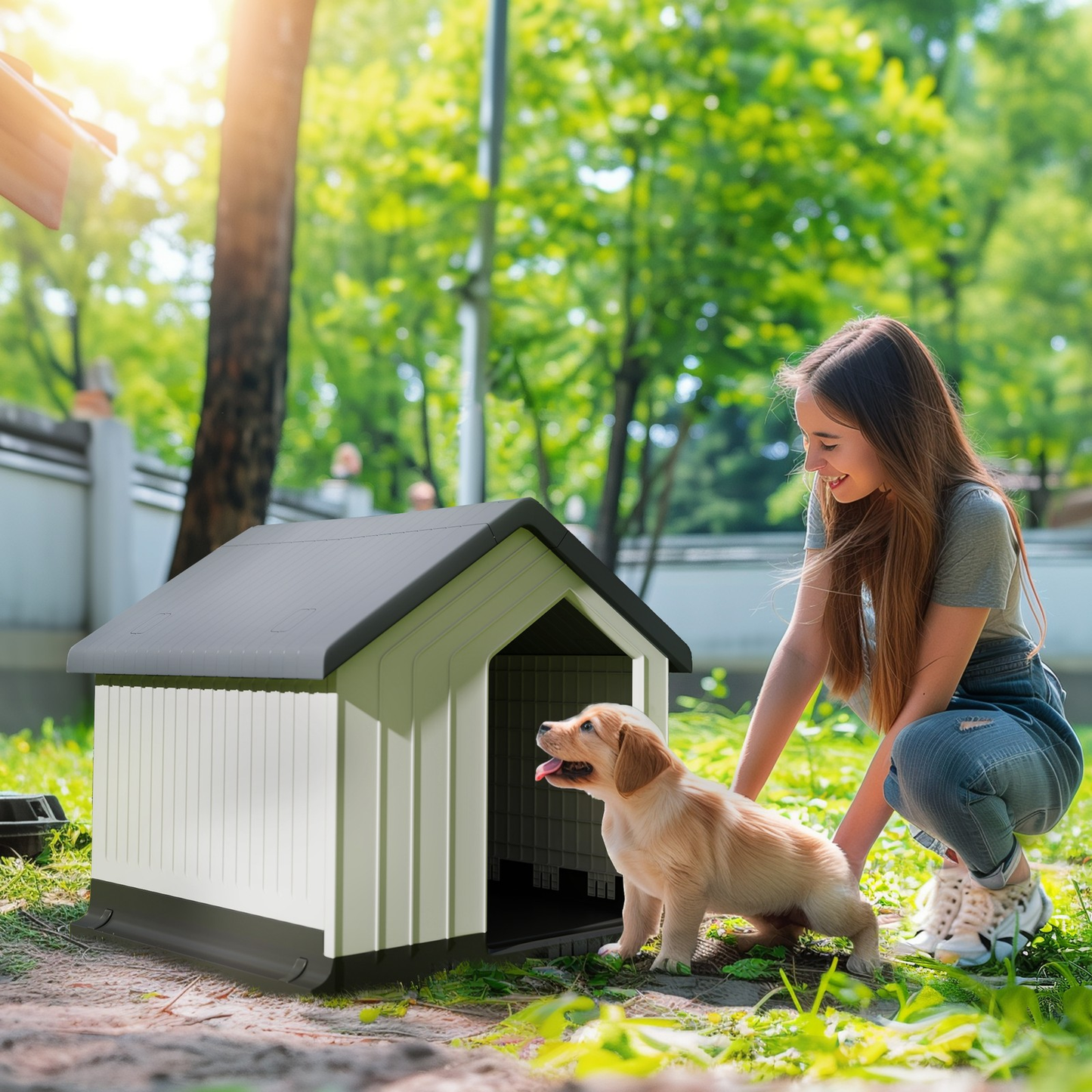PawHut Hundehütte für draußen mit Asphaltdach