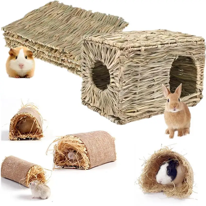 Kleintierhaus & Kaumatte aus geflochtenem Gras