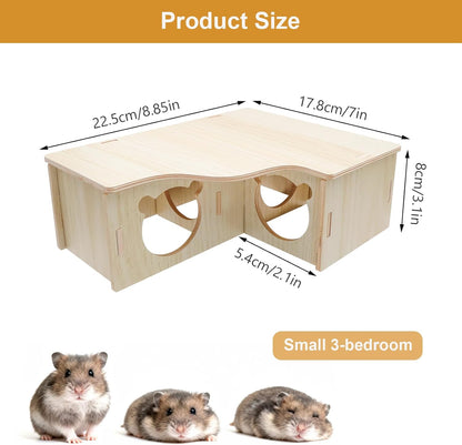 Natural Wood Multi-Chamber Hamster House