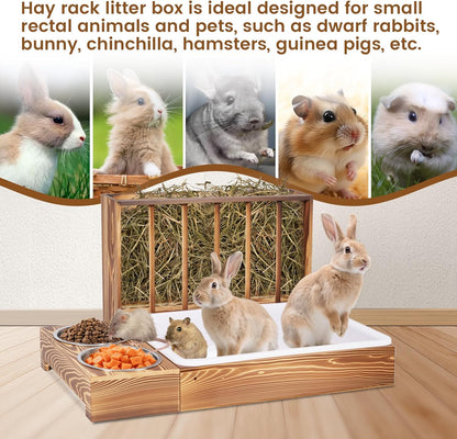 3-in-1 Wooden Rabbit Hay Feeder and Litter Station