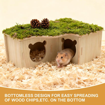 Natural Wood Multi-Chamber Hamster House