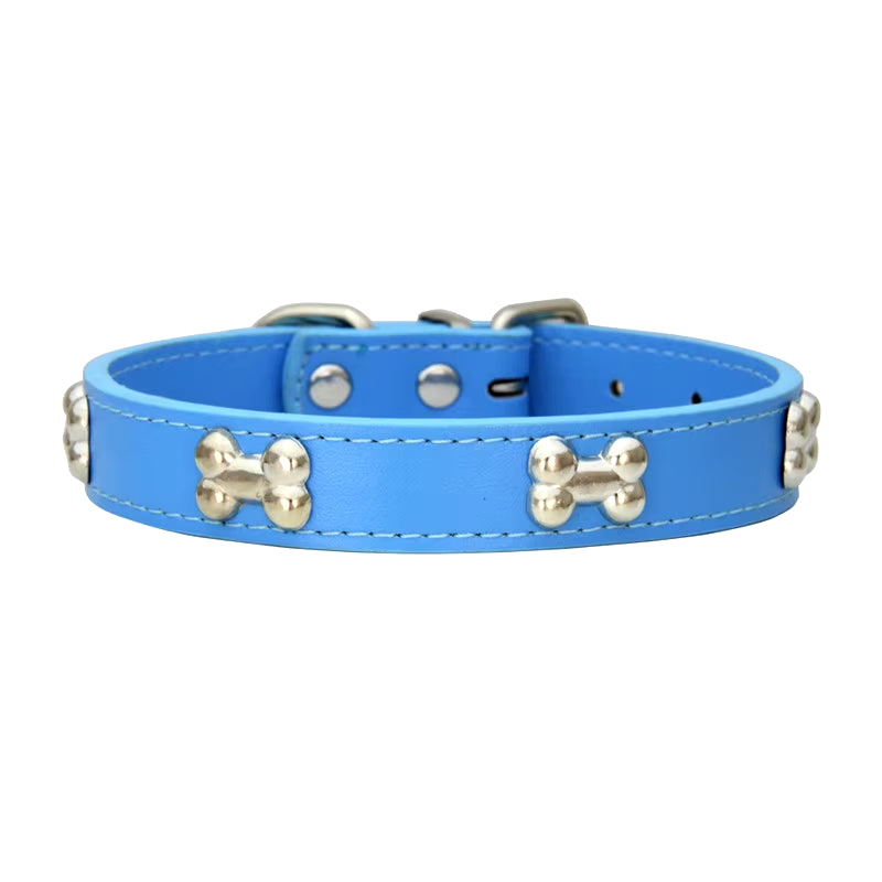 Leather Bone-Detail Pet Collar