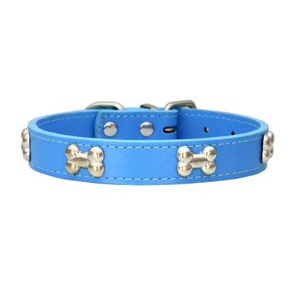 Leather Bone-Detail Pet Collar