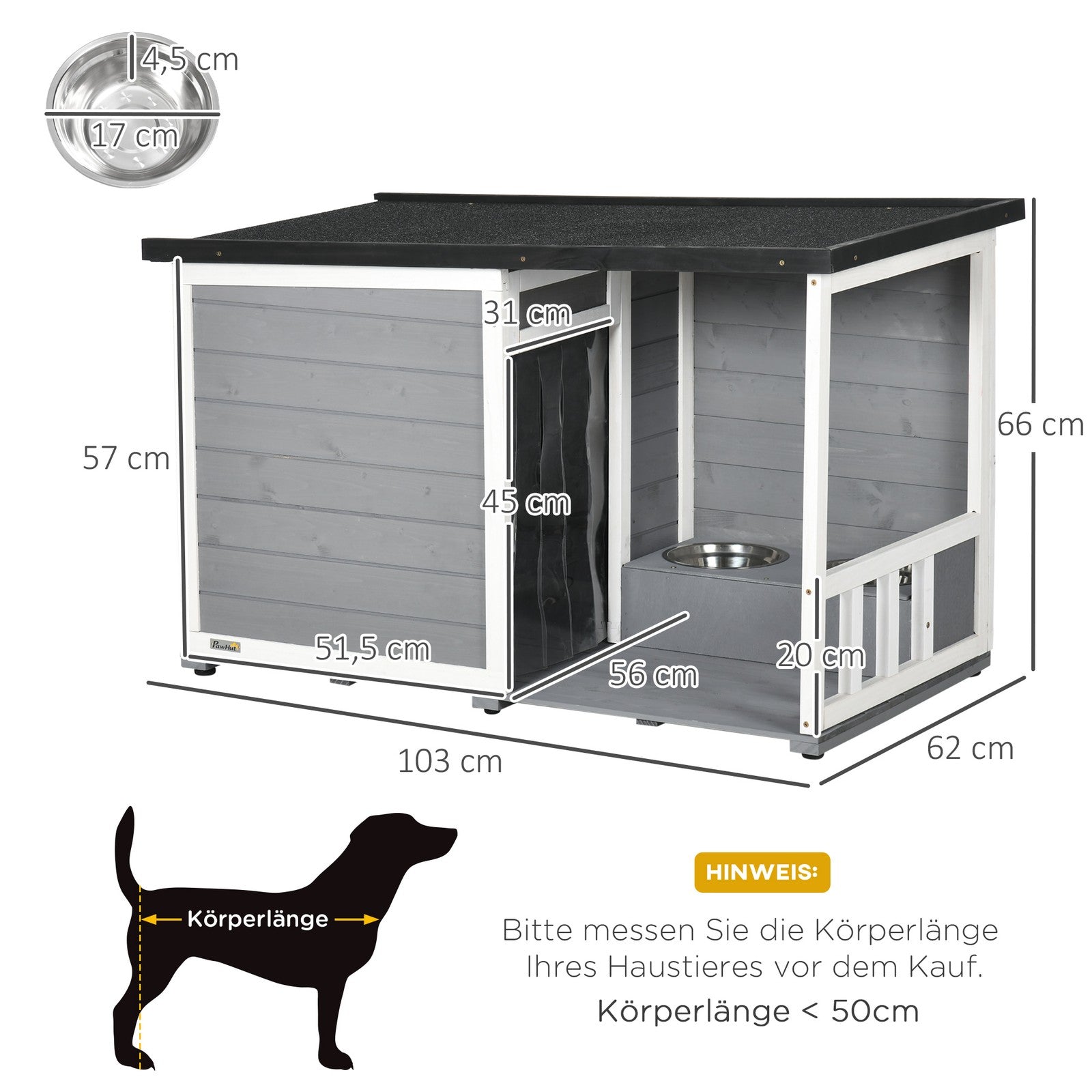 PawHut Outdoor Dog House with Bowls