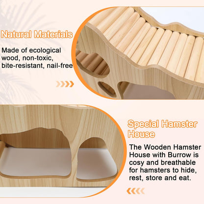Wooden Hamster House with Ladder Roof