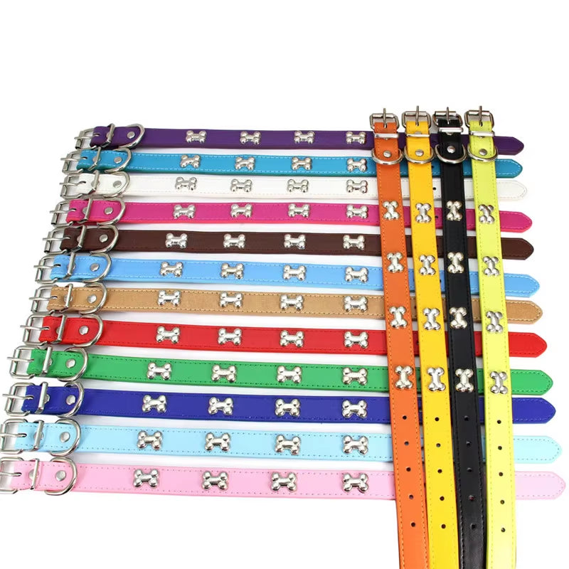 Leather Bone-Detail Pet Collar