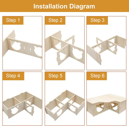 Natural Wood Multi-Chamber Hamster House