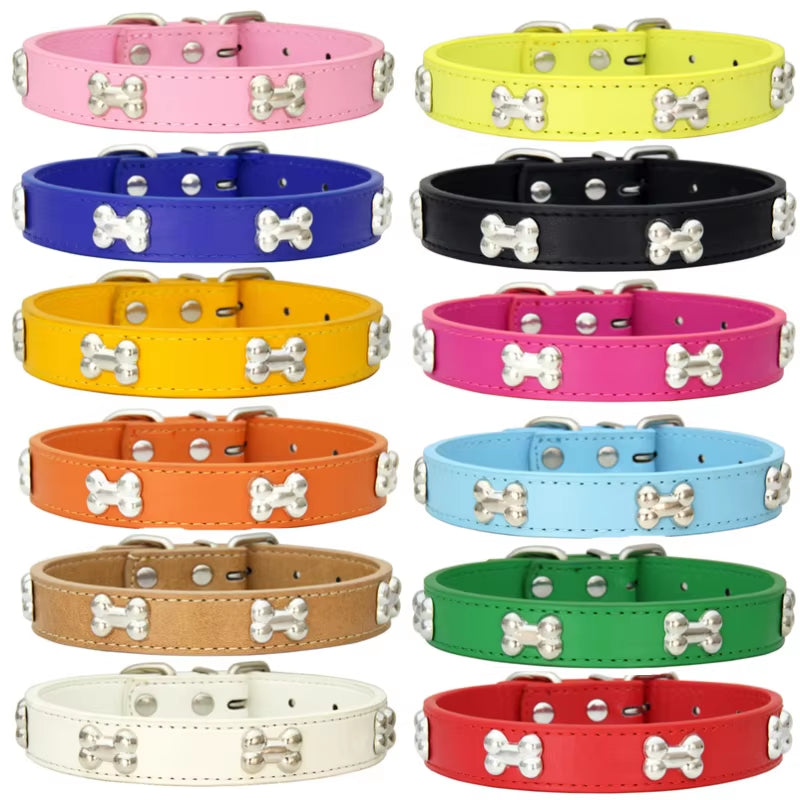 Leather Bone-Detail Pet Collar