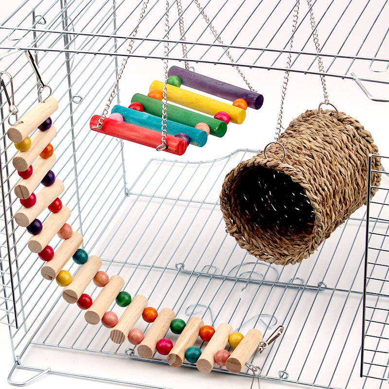 Natural Wood Swing and Ladder Toy for Small Pets