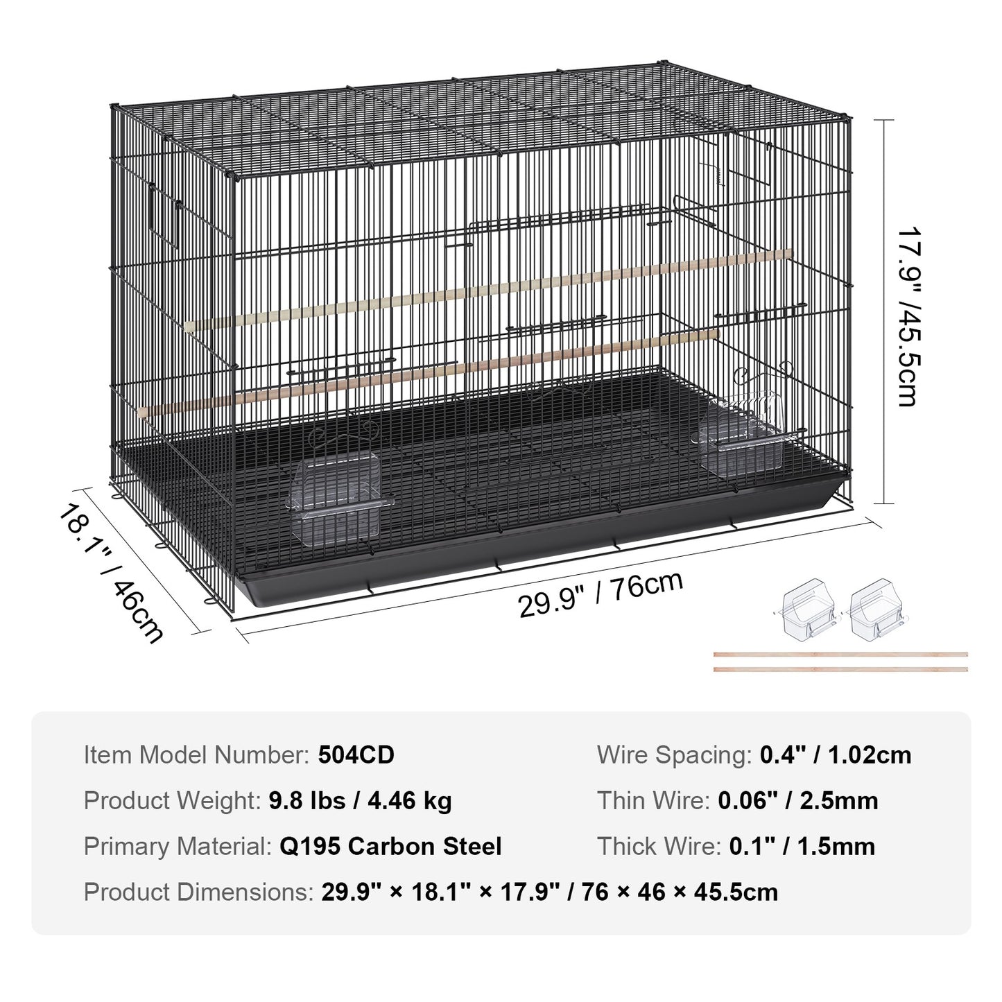 Spacious Bird Aviary Cage 76 x 46 x 45 cm