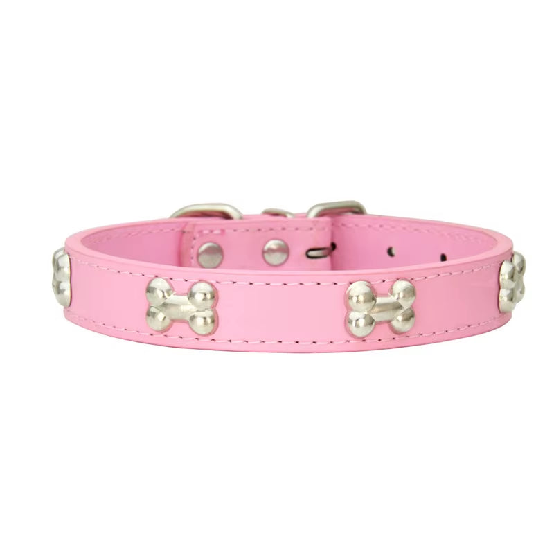 Leather Bone-Detail Pet Collar